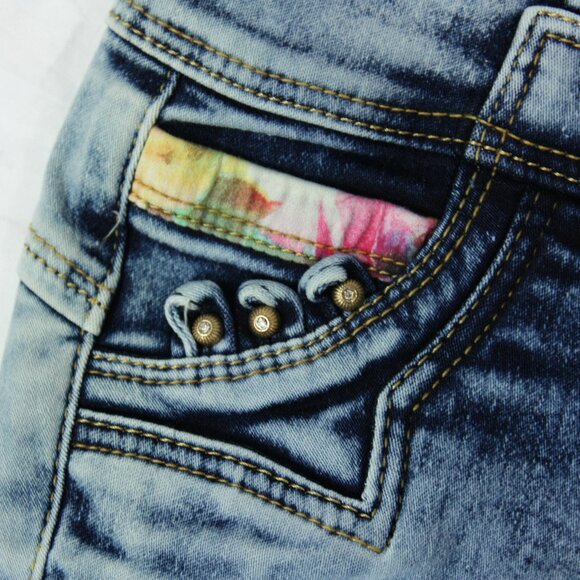 NEW K&H Distressed Acid Wash Rhinstone Studs Stretch High Rise Skinny Jeans 36 - Picture 6 of 11